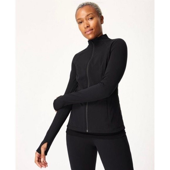 SWEATY BETTY Power Boost Workout Zip Jacket Womens XS Black Long Sleeve Active - Picture 1 of 16